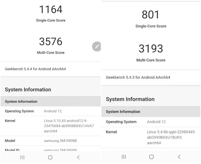 Samsung Galaxy S22 Ultra 5G test Geekbench 5