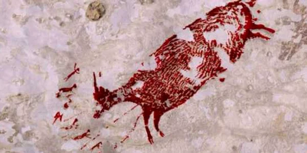 pictura rupestra -s cena vanatoare in Indonezia 