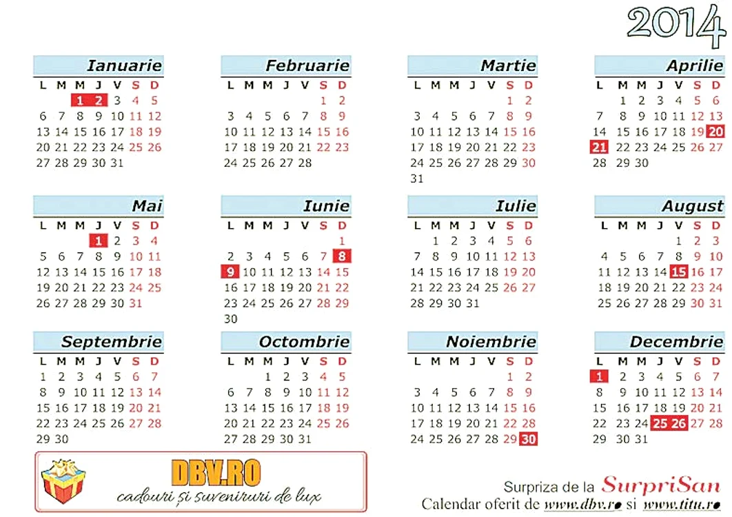 Zile libere în 2014