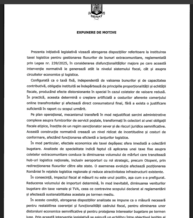 Captura documentului înregistrat la Senat