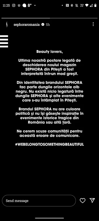 Sephora și-a cerut scuze pentru eroarea de comunicare FOTO Instagram