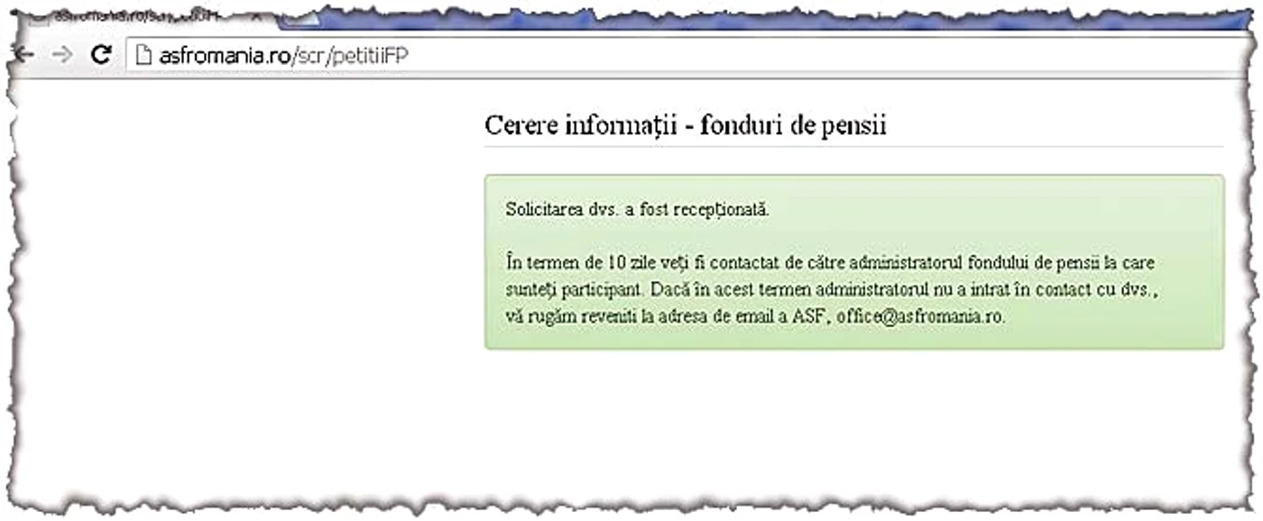 Pasul 3. Solicitarea ta e recepţionată şi vei fi contactat în 10 zile