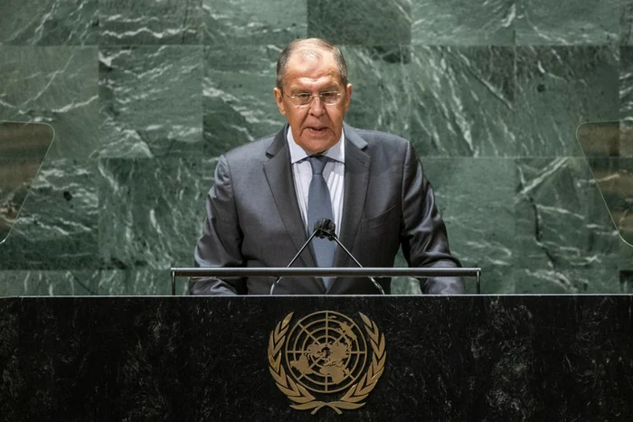 Serghei Lavrov ţinând un discurs la a 76-a Adunare Generală a ONU FOTO EPA-EFE