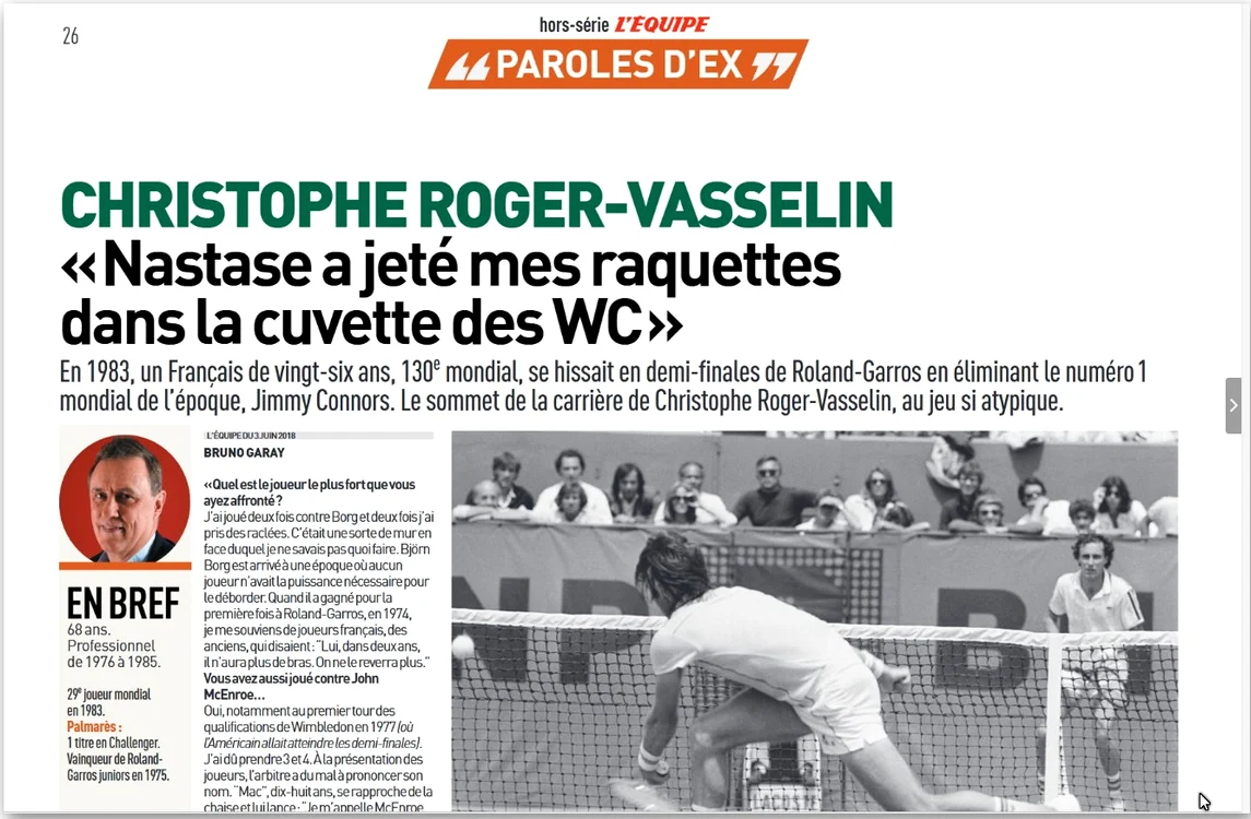 Christophe Roger-Vasselin a povestit în „LEquipe” despre întâlnirea cu Ilie Năstase