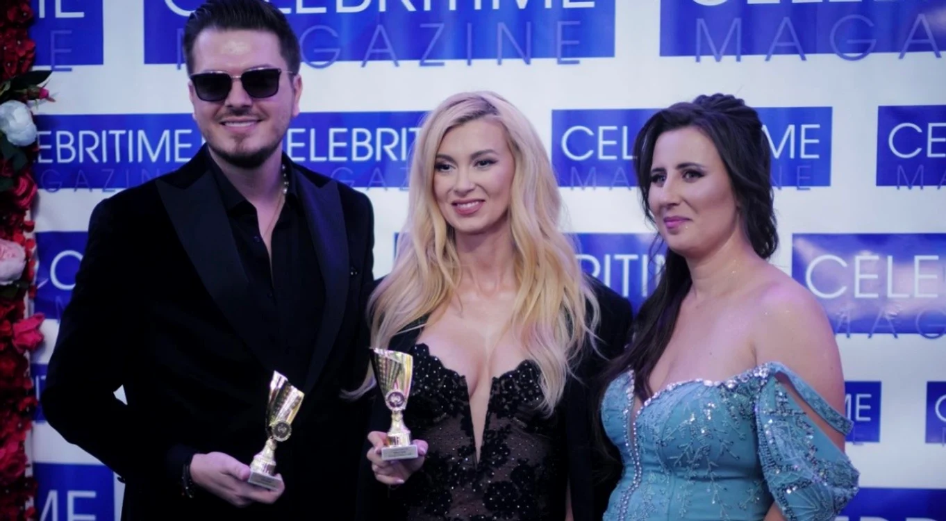 Andreea Bălan și designerul Florin Burescu 