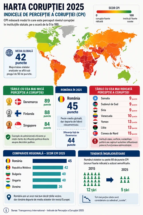 Infografic cu corupția la nivel mondial FOTO Generat cu AI
