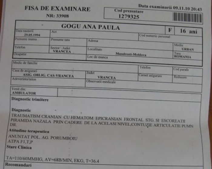 fisa medicala Ana Gogu
