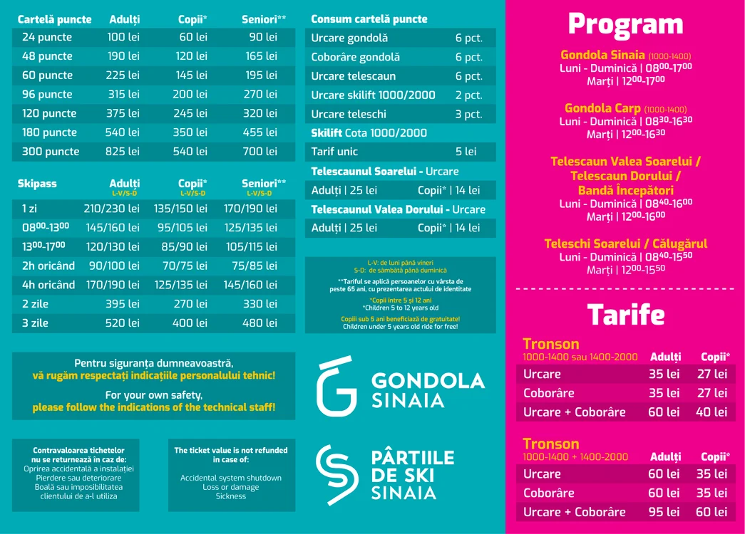 Tarif schi Sinaia. FOTO Gondola Sinaia