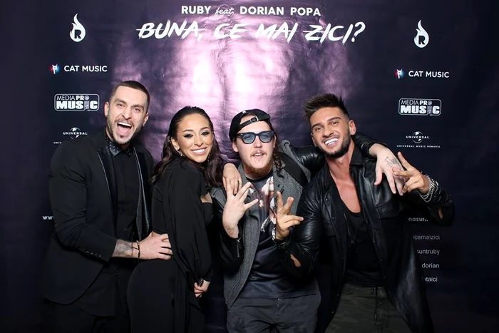 Dorian Popa, alături de What's Up, Ruby și Adrian Robert, iubitul artistei (de la dreapta la stânga)