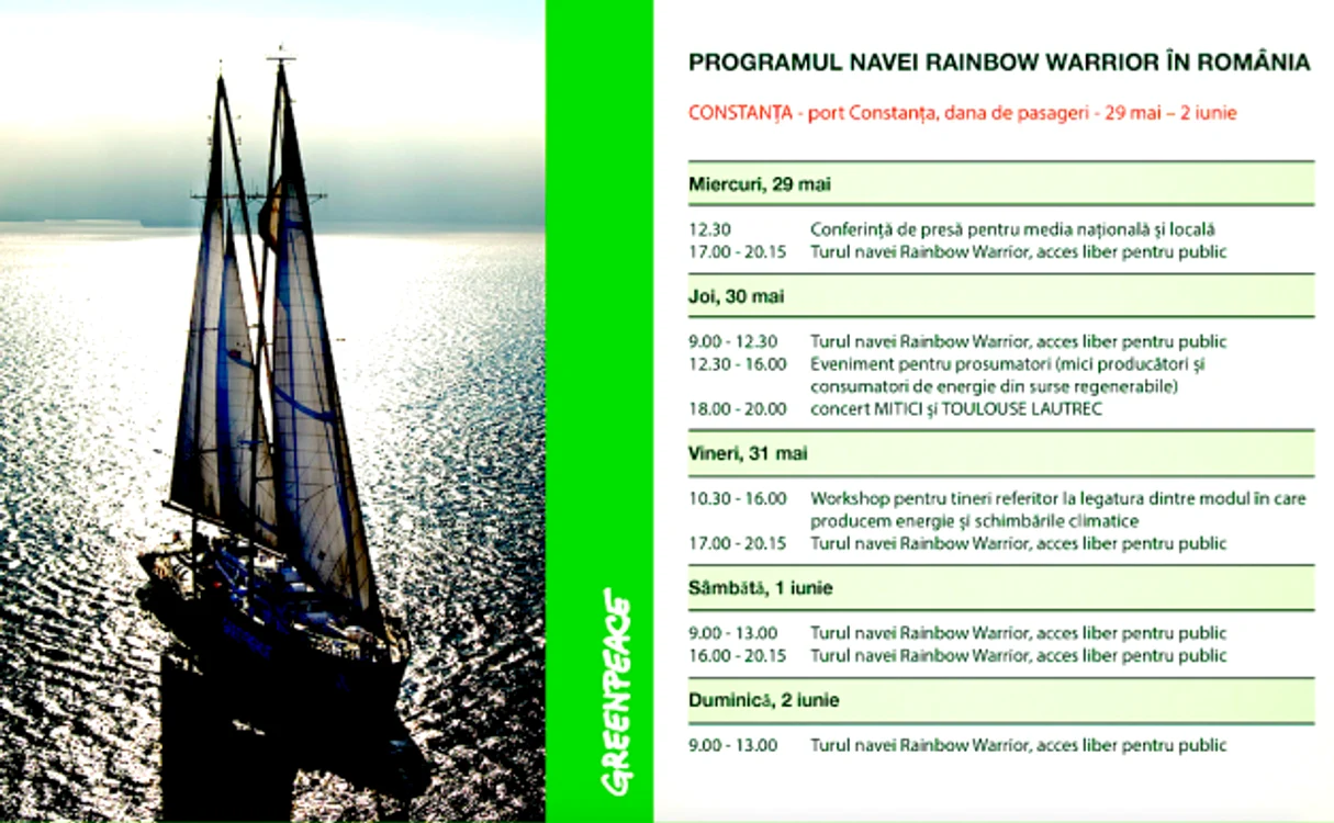 Programul navei Rainbow Warrior la Constanţa Sursa Greenpeace