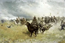 Tătari din Crimeea în armata otomană. Pictură de la începutul secolului XX, de Józef Ryszkiewicz (© Wikimedia Commons)