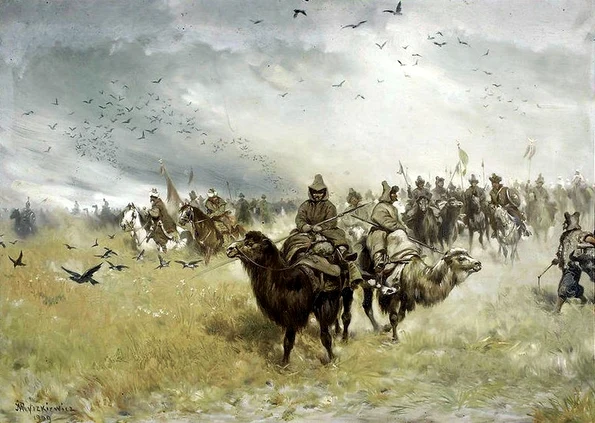 Tătari din Crimeea în armata otomană. Pictură de la începutul secolului XX, de Józef Ryszkiewicz (© Wikimedia Commons)