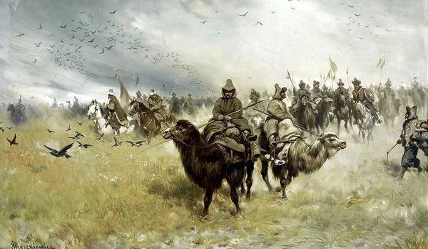 Tătari din Crimeea în armata otomană. Pictură de la începutul secolului XX, de Józef Ryszkiewicz (© Wikimedia Commons)