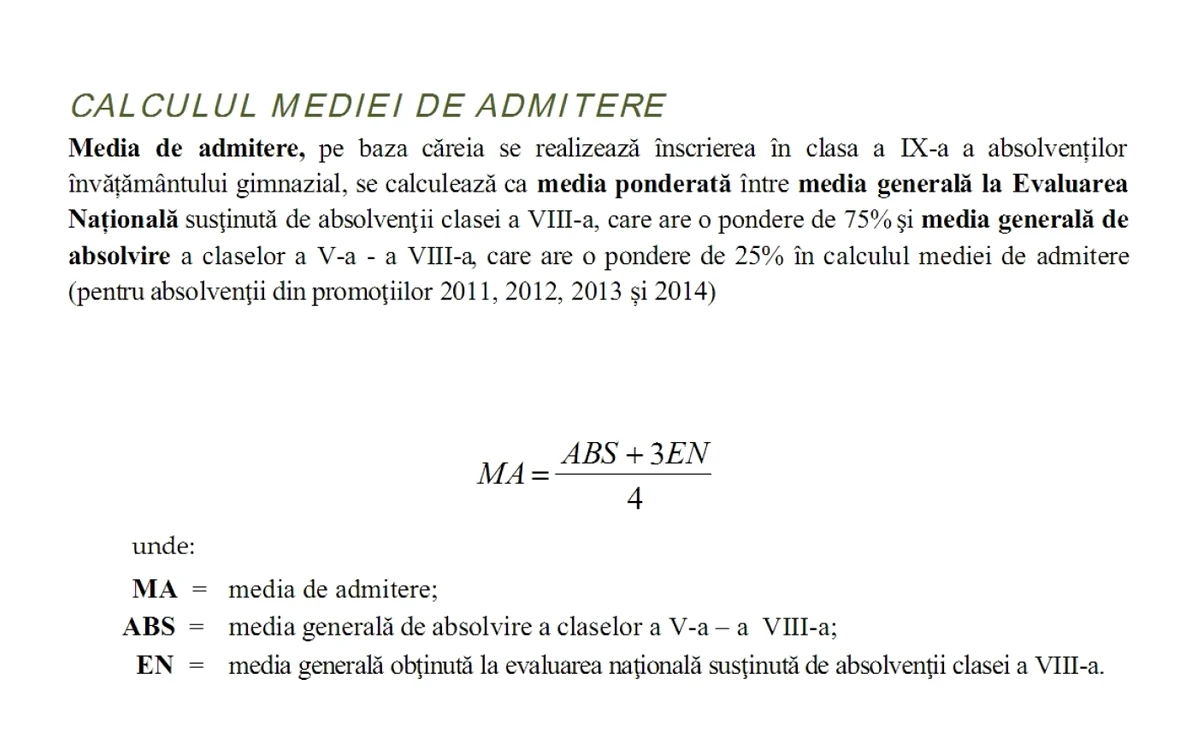 calcul medie admitere liceu 2014