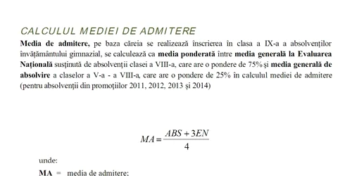 calcul medie admitere liceu 2014