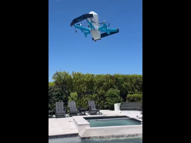 Amazon drone delivers package straight into Texas woman's swimming pool