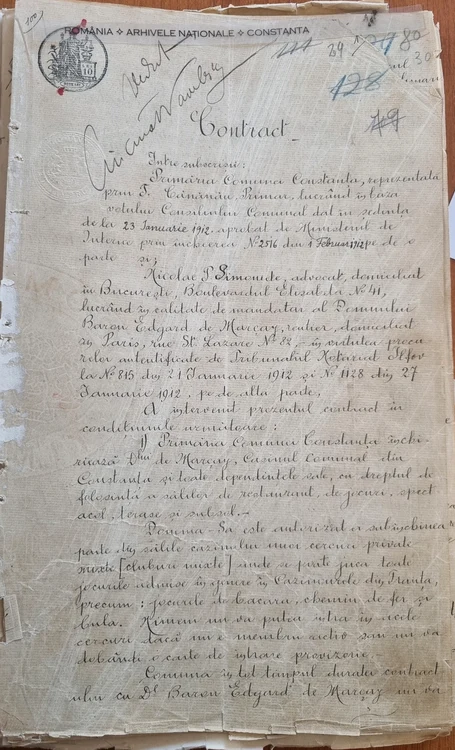 Prima pagină a actului de concesiune Document aflat la Arhivele Naționale Constanța