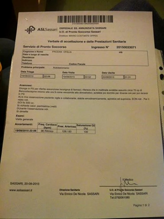 Ofelia Prodan a publicat dovada externării din spital după ce a înghițit mai multe pastile cu scopul de a se sinucide