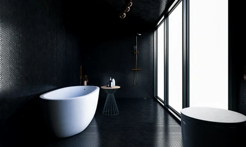 Accente negre și minimalism combinația perfectă pentru o baie contemporană png