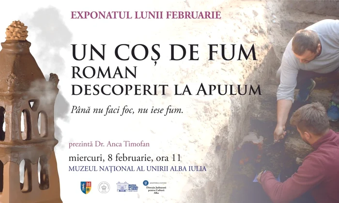 Exponatul lunii februarie, vernisat miercuri, 8 februarie, la Muzeul Național al Unirii Alba Iulia, este un coș de fum (horn) roman de la Apulum