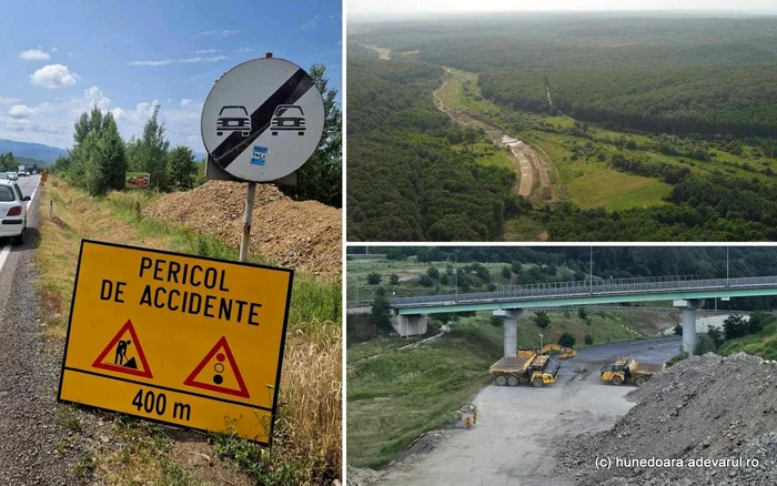 DN 68 A în reparații (foto DRDP Timișoara), șantierul Autostrăzii cu tuneluri (Foto Daniel Guță).