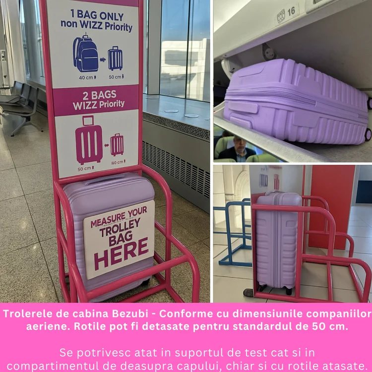 Troler Bezubi compatibil cu dimensiunile bagajului gratuit Wizz Air Foto eMAG