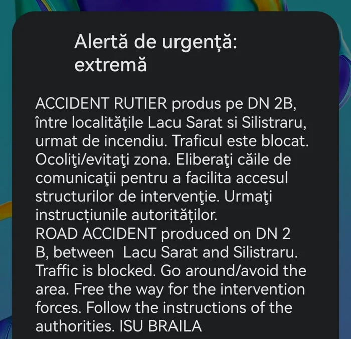 Mesaj de alertă extremă FOTO: ISU