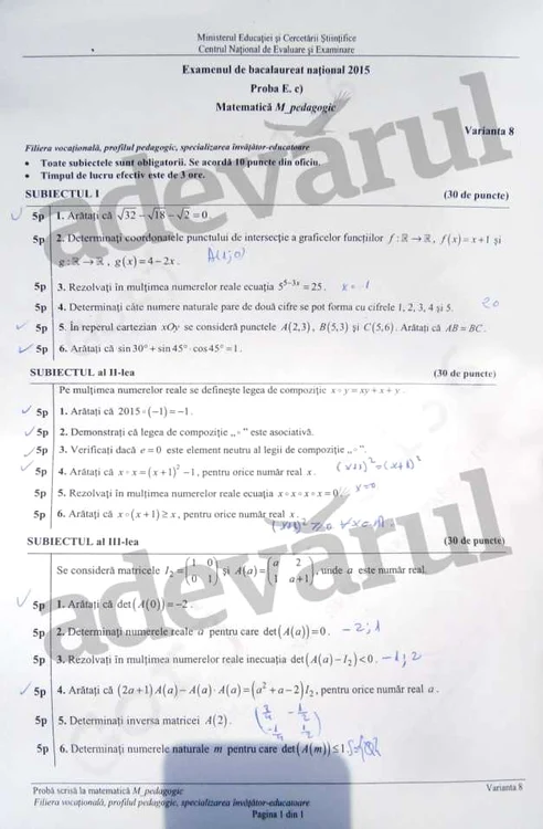 mate pedagogic bac 2015
