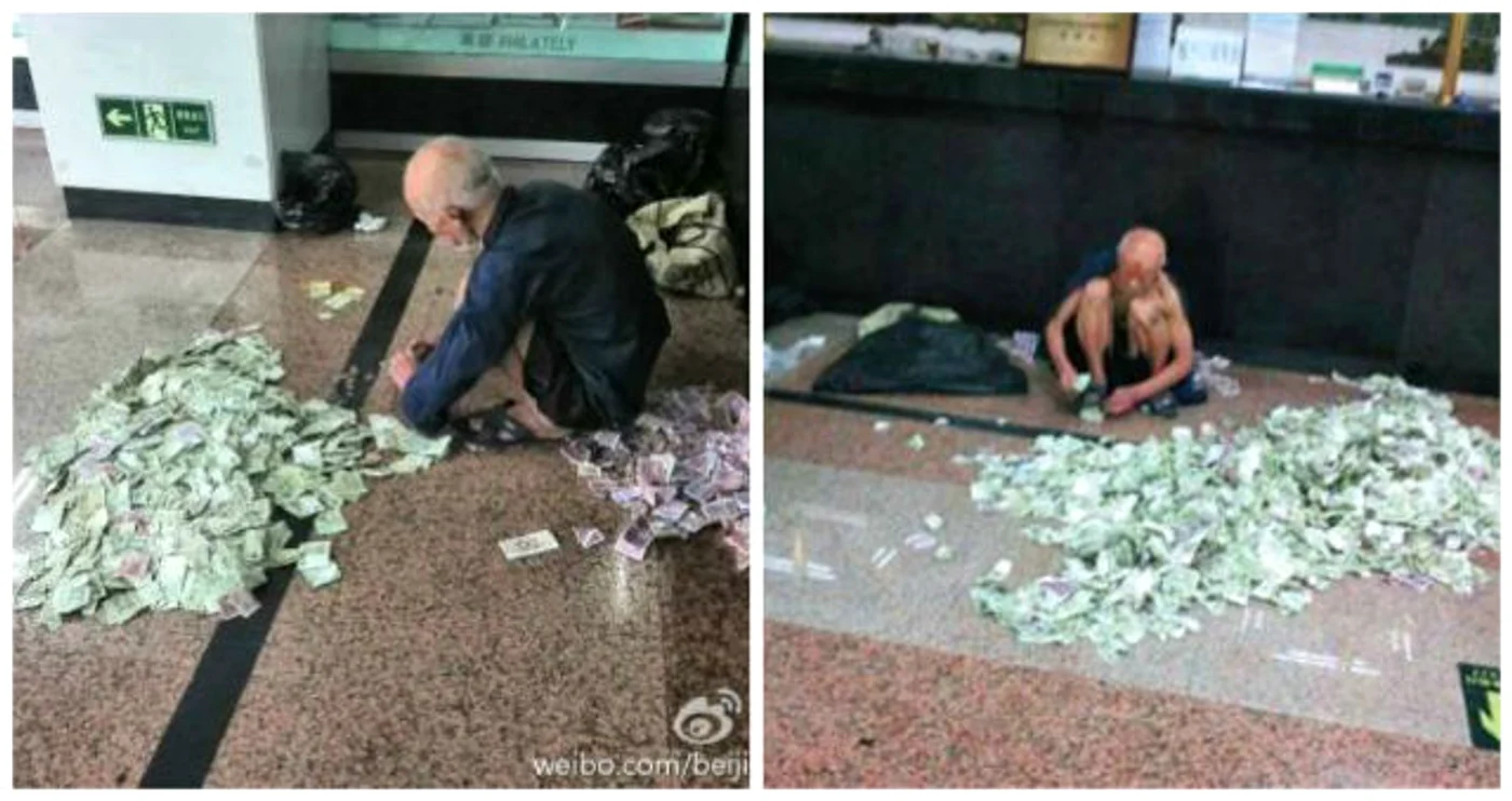 Bătrânul cerşetor la oficiul poştal