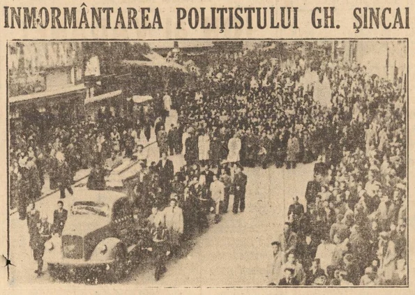 Funeraliile comisarului Gheorghe Șincai, imagine publicată de ziarul „Universul” din 12 octombrie 1945