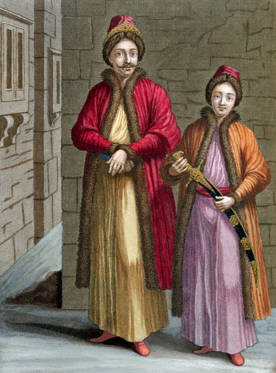 Gravură de secol XVIII: armeni, soţ şi soţie, în Imperiul Otoman