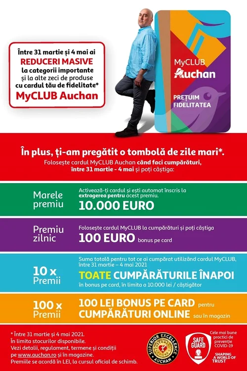 
    Pentru a avea acces la toate avantajele oferite de MyCLUB Auchan, cardul trebuie înregistrat în contul tău de pe auchan.ro  