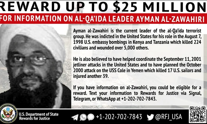 Statele Unite au promis 25 de milioane de dolari pentru prinderea lui Ayman al-Zawahiri (foto: United States Department of State)