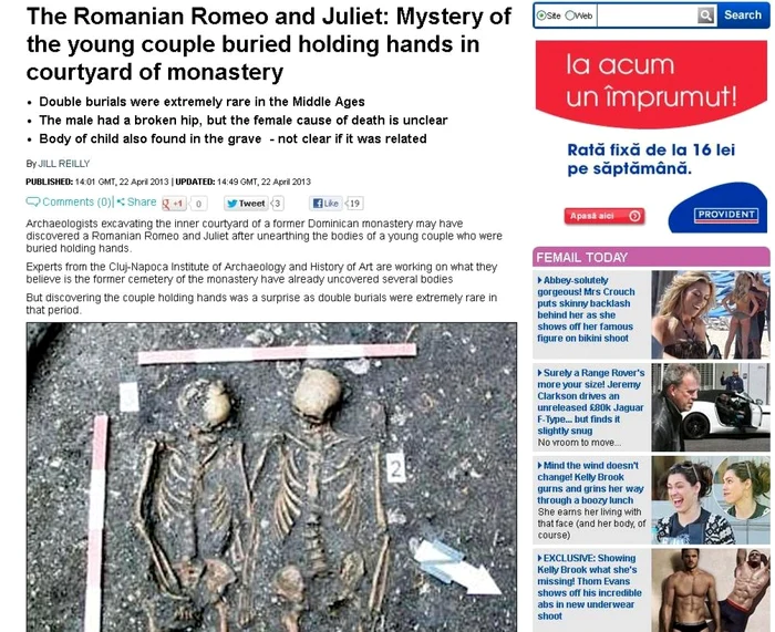 Povestea lui „Romeo şi a Julietei de Cluj“ a ajuns în presa britanică FOTO: printscreen după articolul din Dailymail