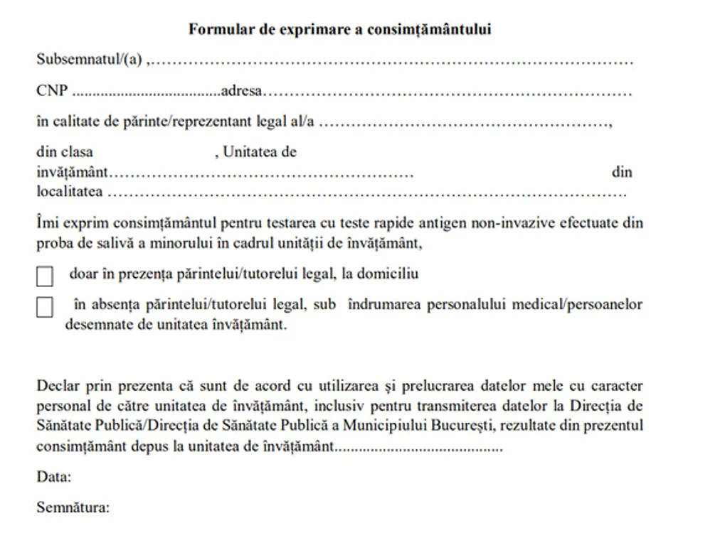 
    Formularul poate fi descărcat de pe Internet sau îl vei primi de la școală   