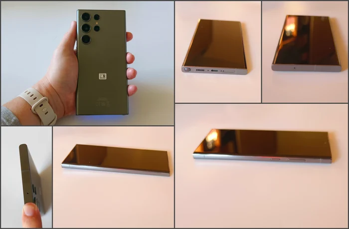 Imagini care pun în evidență dimensiunea / grosimea și prezintă muchiile smartphone-ului.
