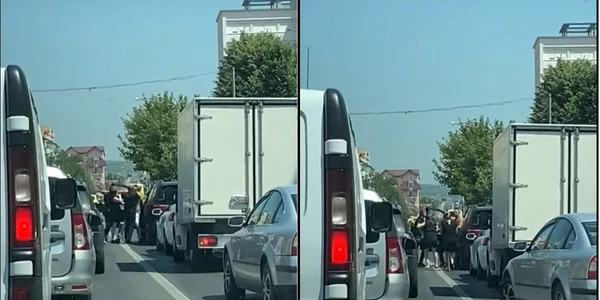 Bătaie în trafic pe Strada Lungă din Sibiu Foto colaj capturi video