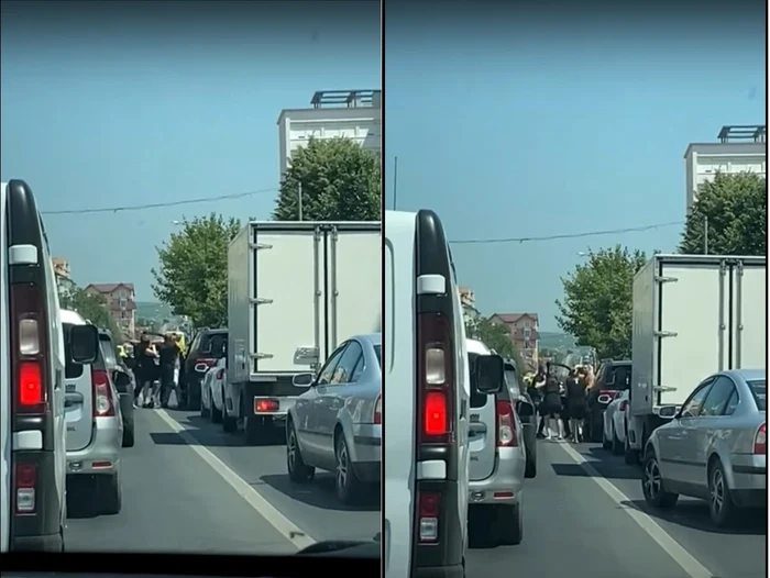 Bătaie în trafic pe Strada Lungă din Sibiu Foto colaj capturi video