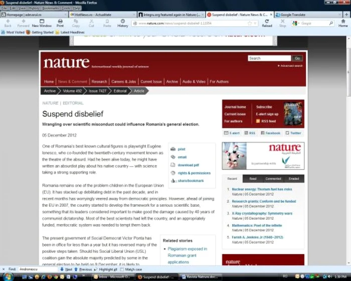 Revista Nature scrie despre problema mediuli academic românesc