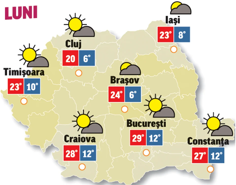 Astăzi vreme se anunță foarte caldă cu temperaturi de până la 29 de grade