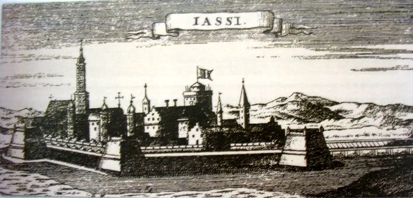Iași, capitala Moldovei, la începutul secolului al XVIII-lea. Gravură germană (© Wikimedia Commons)