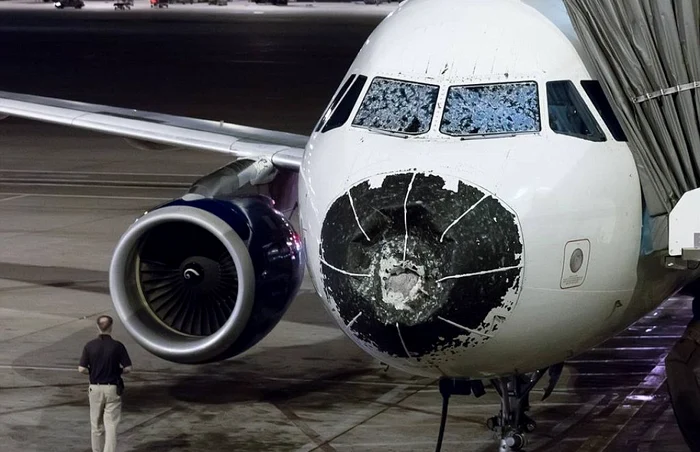 Avionul avariat de grindină FOTO Twitter