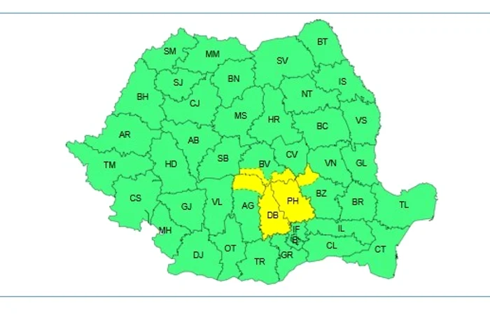 Harta județelor vizate/FOTO: ANM