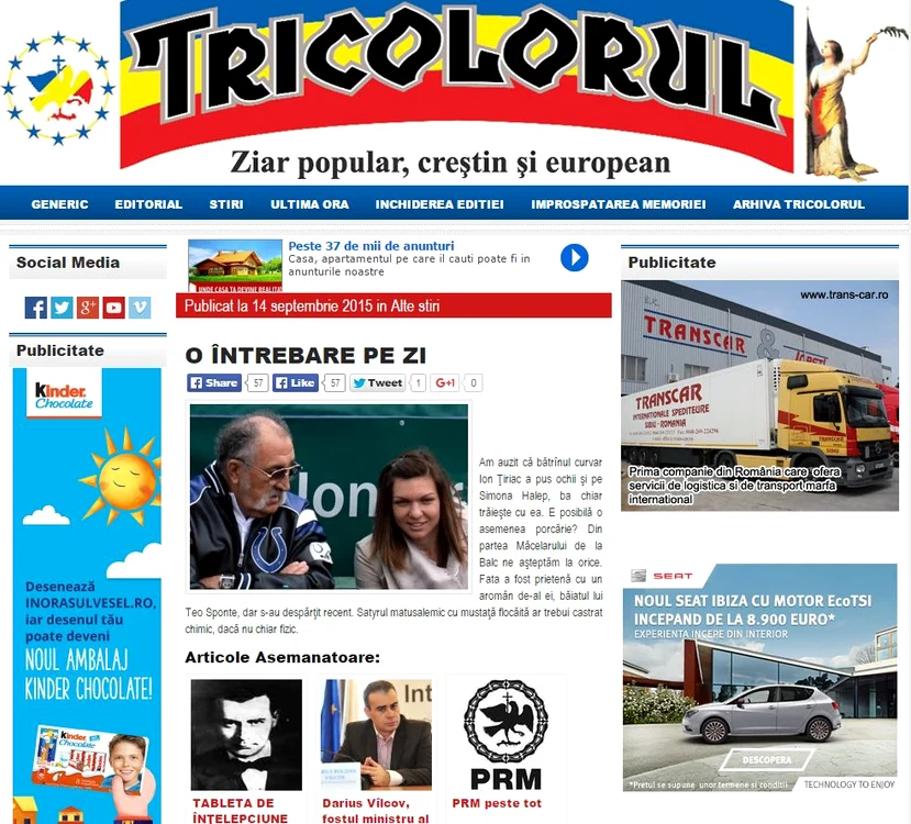 Mesajul publicat în ziarul Tricolorul, luni, 14 septembrie