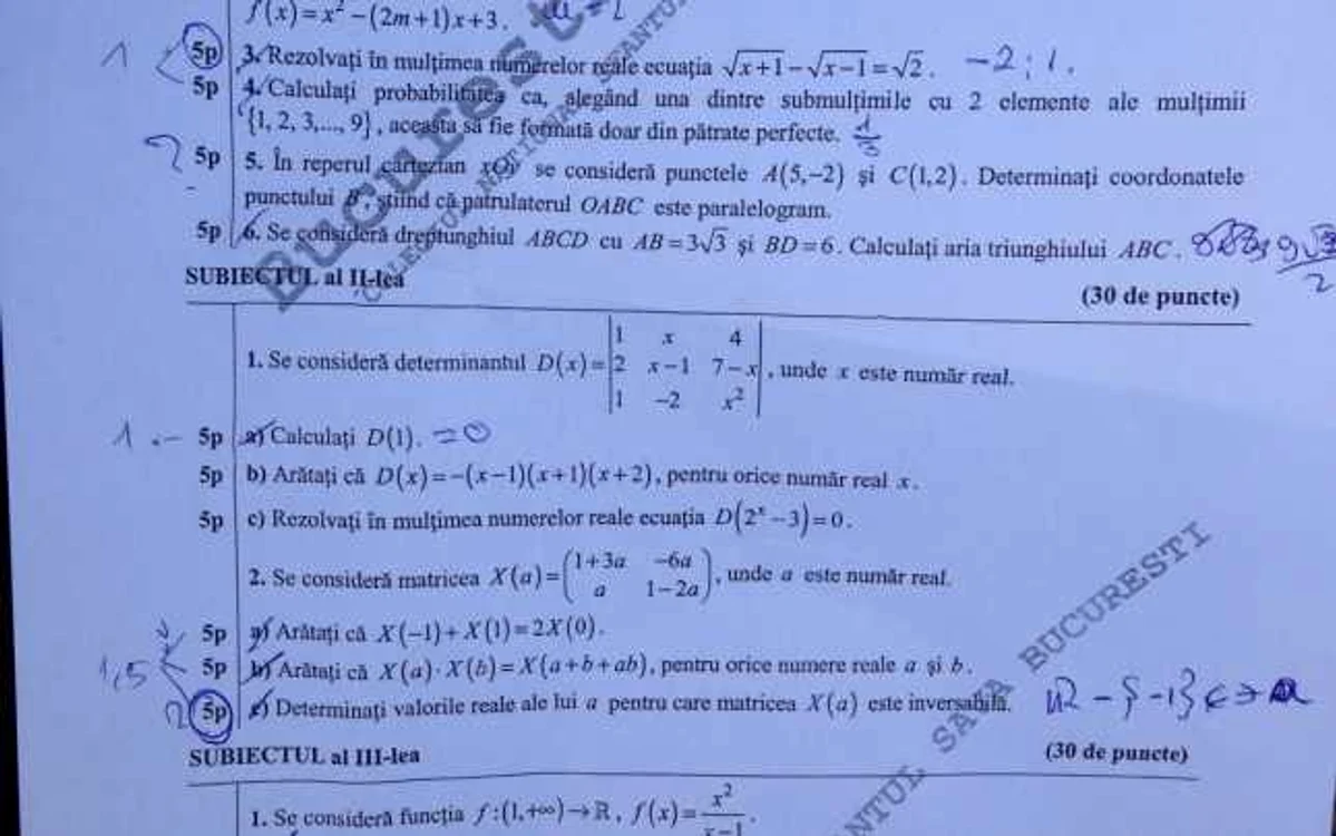 subiect mate stiintele naturii cls 11 simulare bac