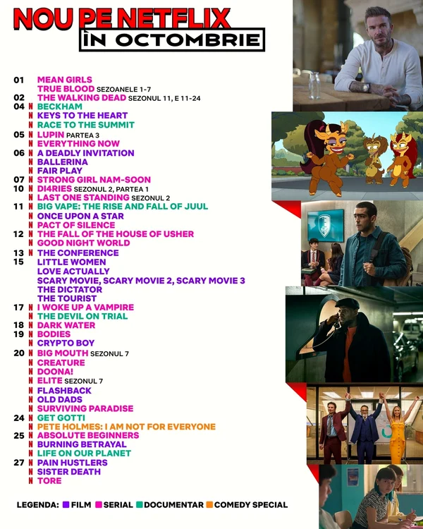 Filme și seriale noi pe Netflix în Octombrie