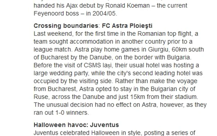 
    Site-ul UEFA.com a scris despre premiera din fotbalul românesc.  