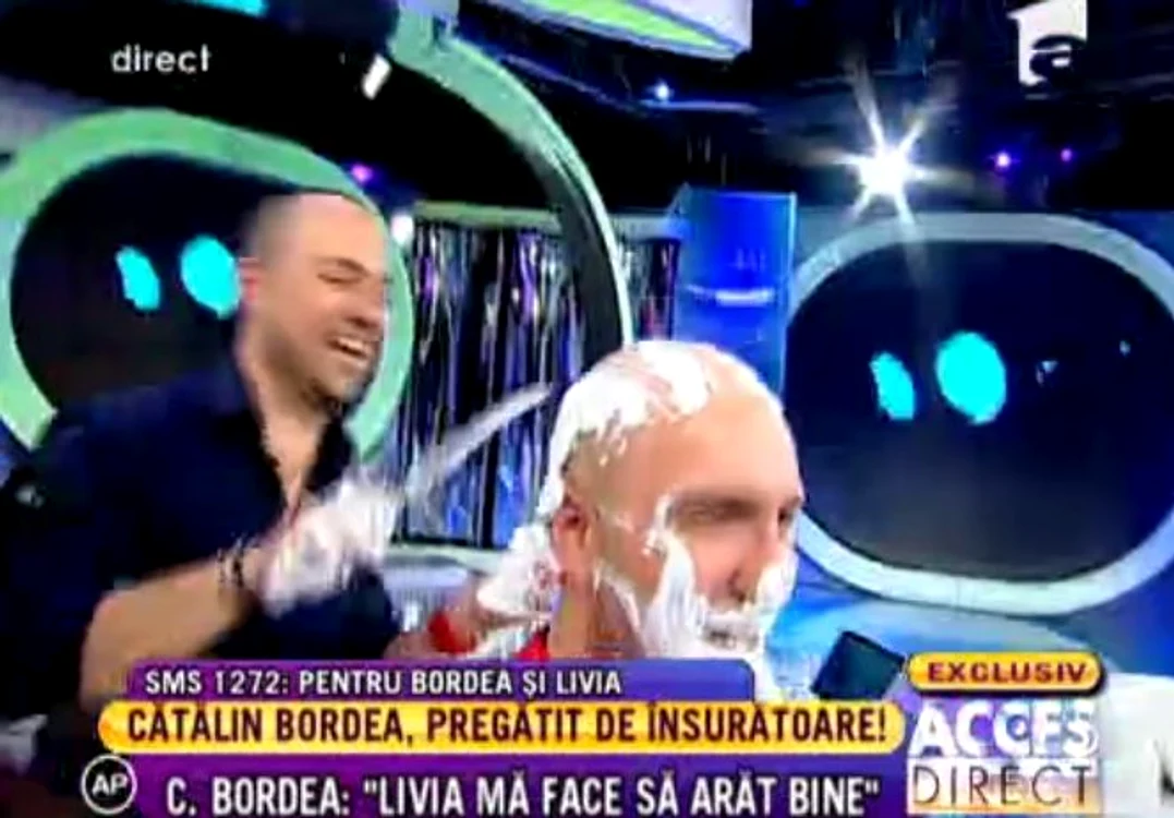 Cătălin Bordea a fost ras cu «sabia» şi pe cap (Captură Antena 1)