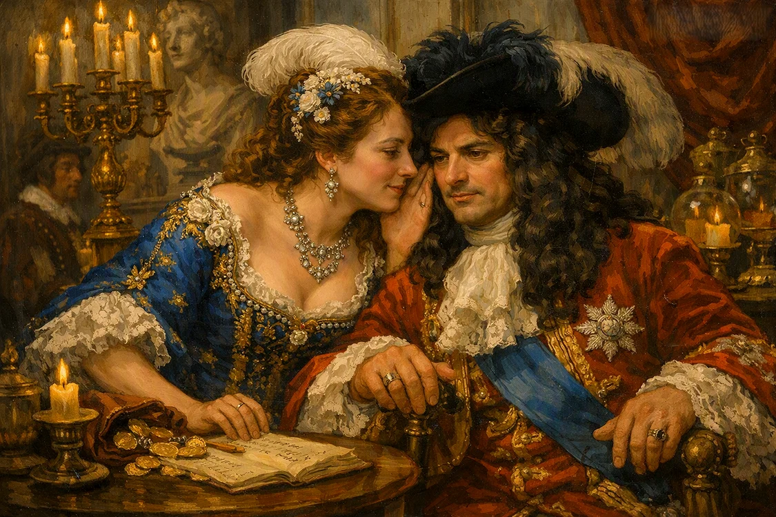 Madame de Montespan și Regele Ludovic al XIV-lea. FOTO: imagine generată cu AI