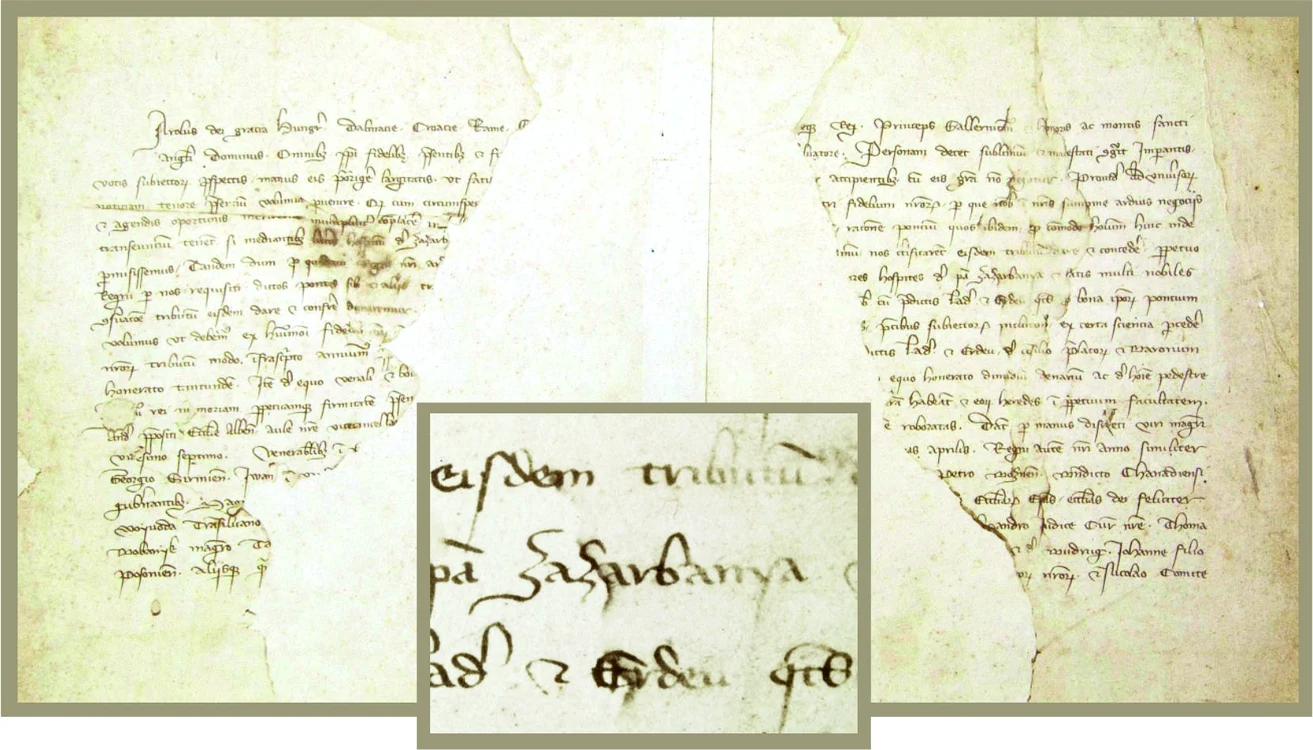 Actul privilegial emis în anul 1327 de cancelaria regelui Ungariei Carol Robert de Anjou FOTO MJIA